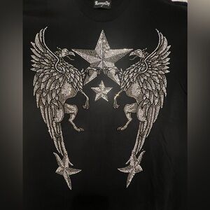 RAWYALTY Mens T Shirt Crystal Rhinestone Bling Crew Neck Made In USA Size XL